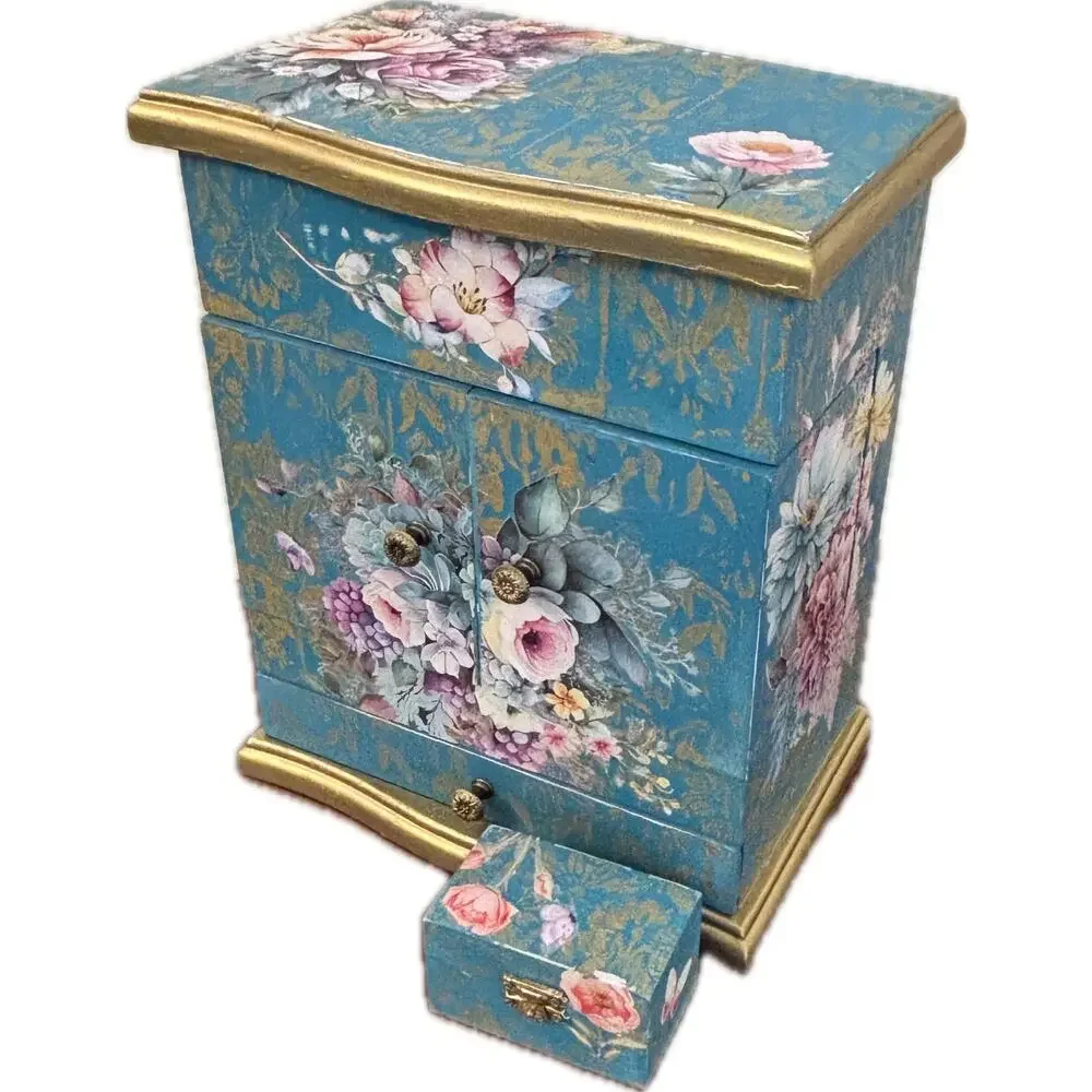 Upcycled Vintage Wooden Jewelry Box with Bonus Trinket Box